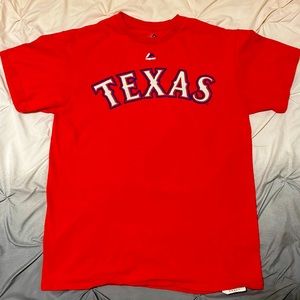 Majestic Texas Rangers Red Wordmark Short Sleeve T-Shirt Sport Top